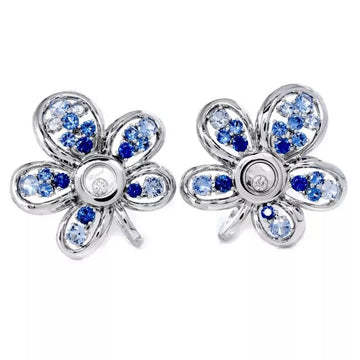 Chopard Happy Diamonds Sapphire 18k White Gold Necklace and Clip Earrings Set