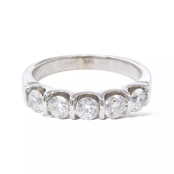 Anniversary 5 Stone Band 0.70 CT Natural Diamond Round Cut 14K White Gold Ring 