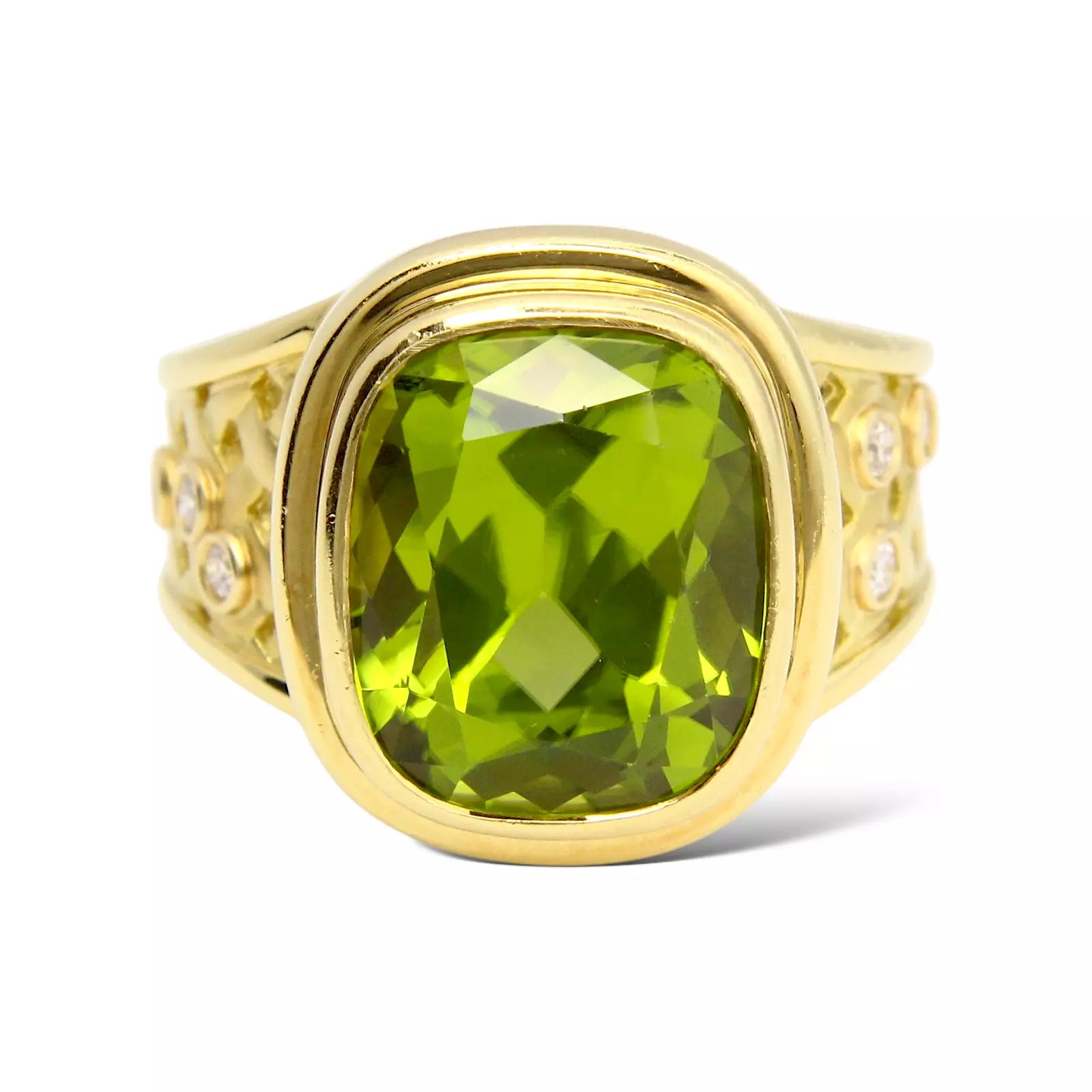 SUSAN SADLER 6.75 CT Peridot Ring Natural Diamond Accents 18K Yellow Gold 