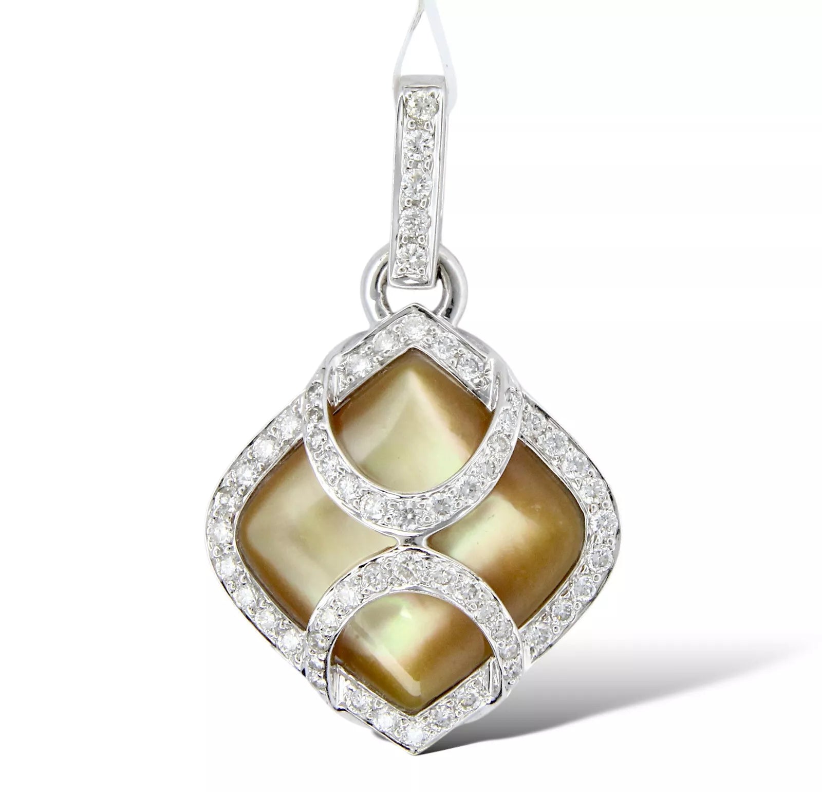 Estate Yellow Mother Of Pearl 18K White Gold 0.72 CT Natural Diamond Pendant 
