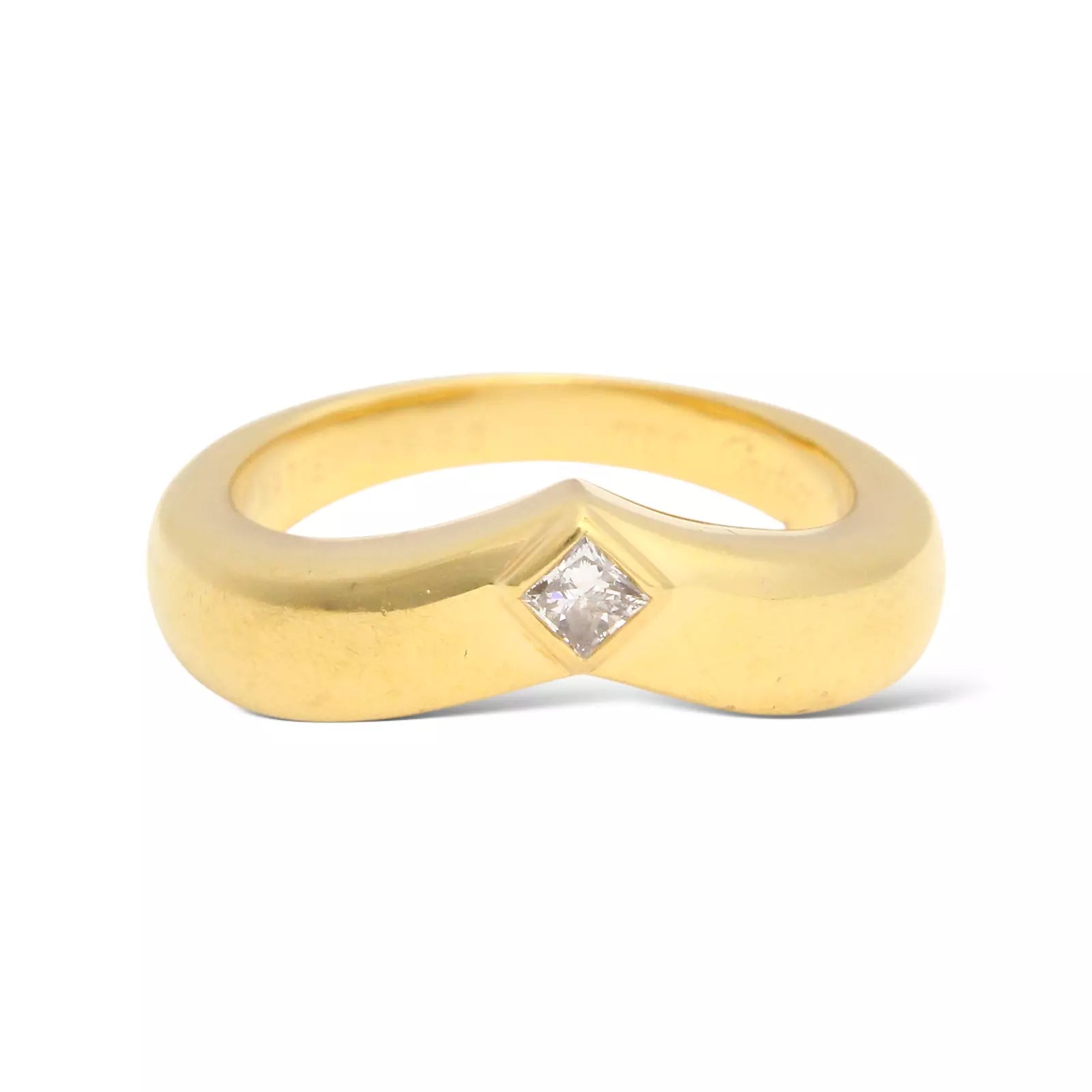 CARTIER Ring Solitaire Triandre Vintage Chevron 18K Yellow Gold Diamond Band 