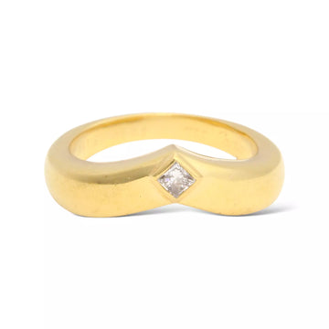 CARTIER Ring Solitaire Triandre Vintage Chevron 18K Yellow Gold Diamond Band 