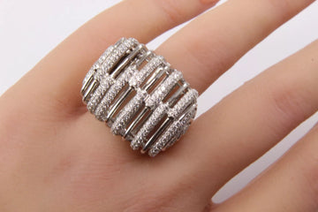 18K White Gold Multi-Row 2.38 CT Diamond Cage Ring – Stunning Statement Piece