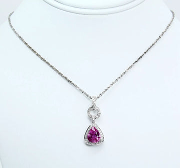 18K White Gold Natural Pear Pink Sapphire 3.05ct Diamond Necklace