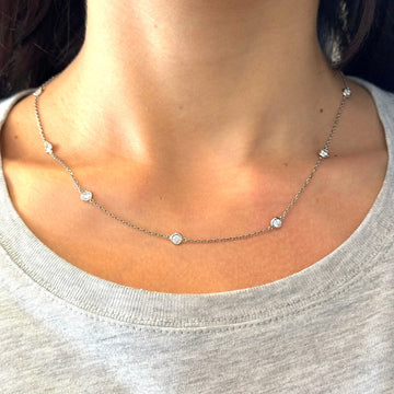 10 Diamonds By The Yard Bezel 1.70 CT Necklace In 14K White Gold