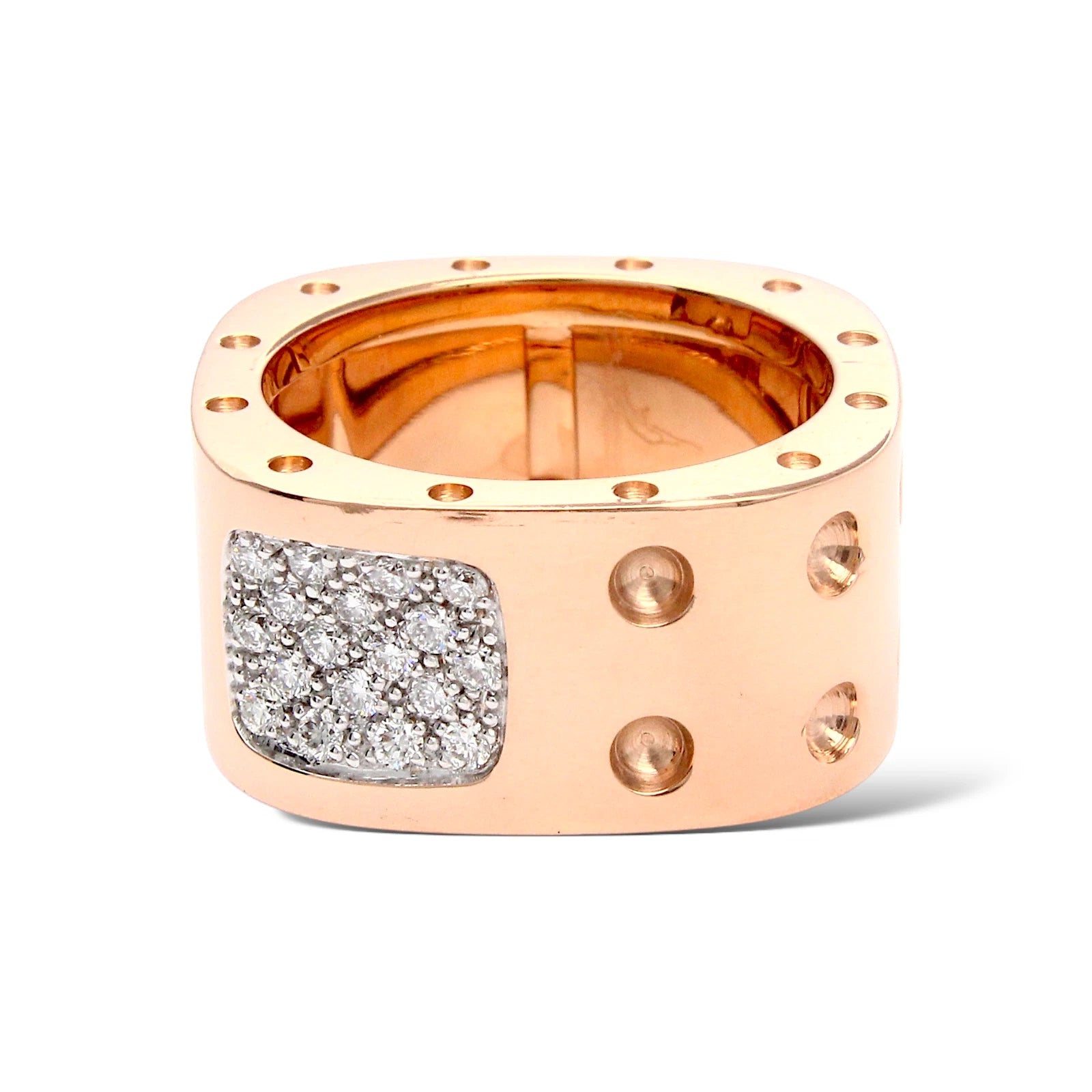 ROBERTO COIN Pois Moi Diamond Band Double Row Square Ring 18K Rose Gold 