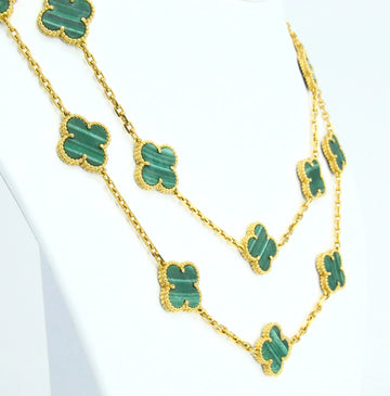 VAN CLEEF & ARPELS Vintage Alhambra Necklace 20 Motifs Malachite Box Paper