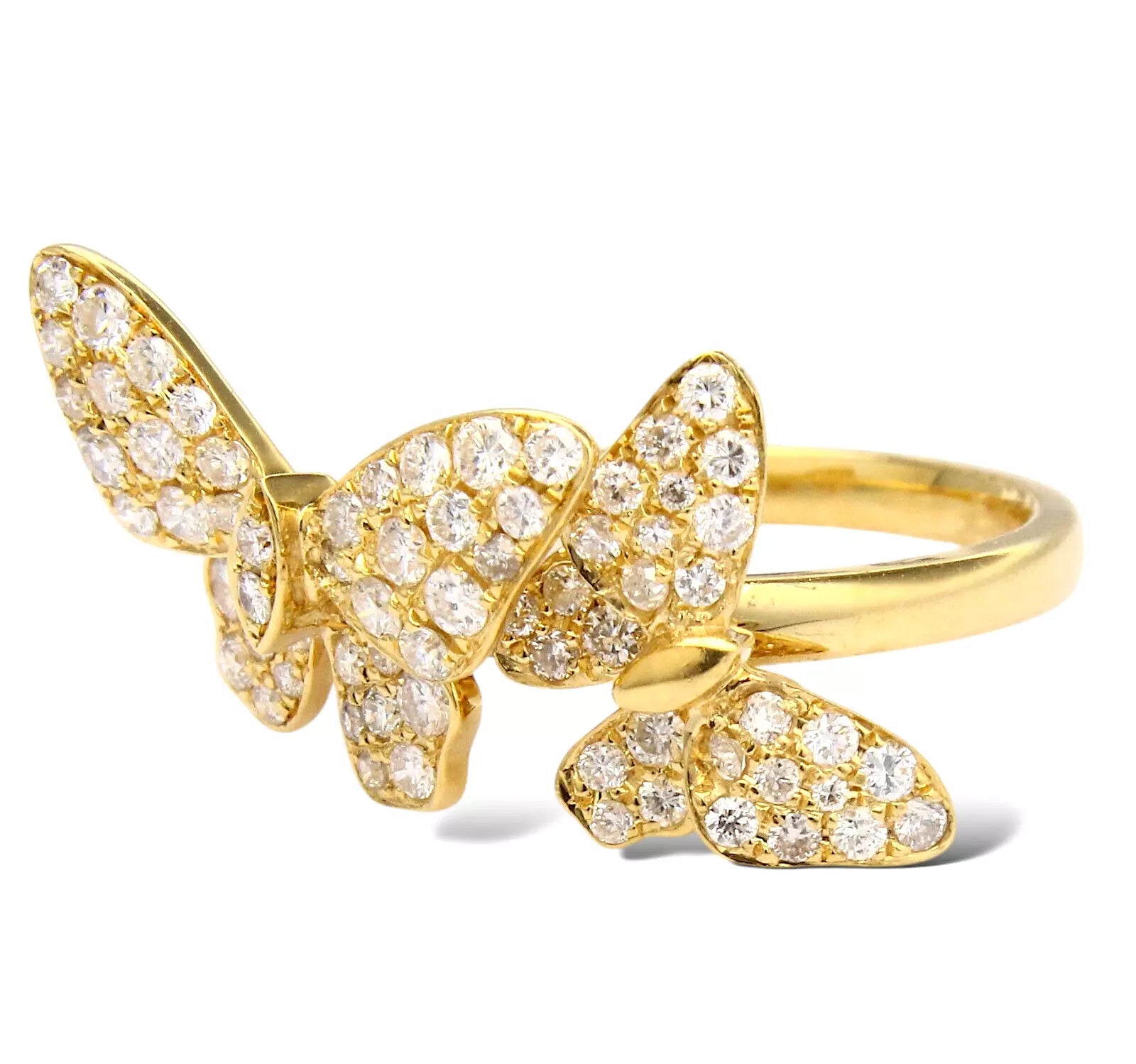 0.85 CT Natural Diamond Two Butterflies Nature 18K Yellow Gold Ring Size 6 