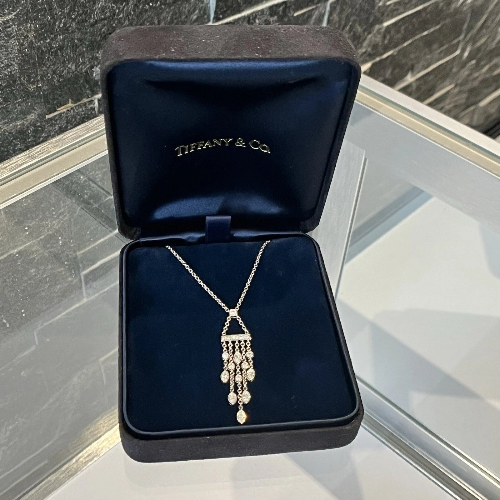 Tiffany & Co 950 Platinum Natural Diamond 1980s Vintage Elegant Swing Necklace 