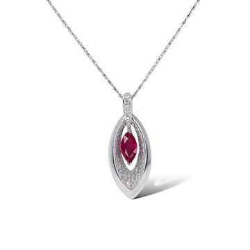 0.89 CT Ruby and Diamond 0.30 CT Pendant Necklace 14K White Gold