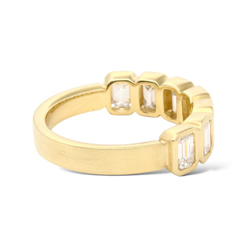 Anniversary Band 1.86 CT Emerald Cut 7 Diamonds Ring Bezel Set 14K Yellow Gold