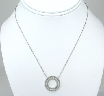 TIFFANY AND CO T Circle Pendant Necklace Natural Diamond 18K White Gold