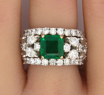 2.28 CT Emerald Zambian NO OIL 5.80 CT Diamond Ring 18K White Gold Natural GIA
