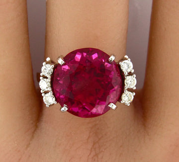 10.91 CT Pink Tourmaline and Diamond  Platinum Ring Natural GIA Certified