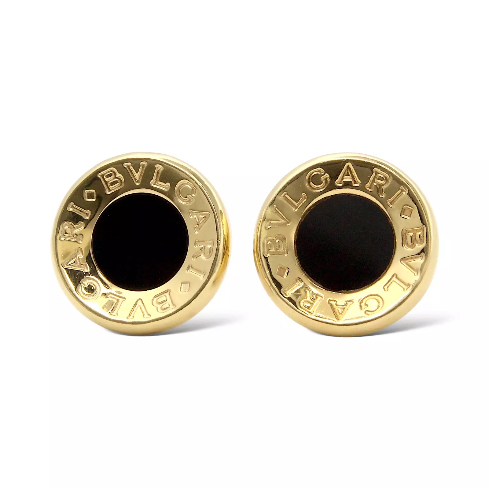 BVLGARI BULGARI Classic 18K Yellow Gold & Black Onyx Round Stud Earrings 