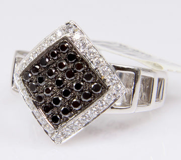 Black Diamond and White Diamond 18k White Gold Ring 7 Grams Size 6.5
