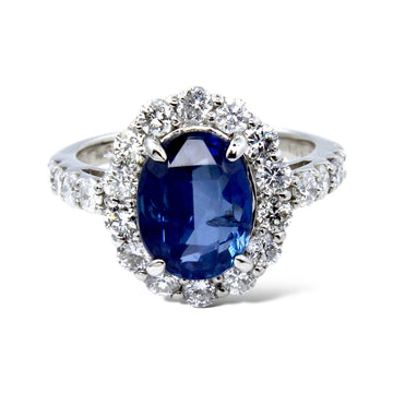 Burma Blue Sapphire No Heat 3.68 CT Platinum Ring 1.28 CT Natural Diamond