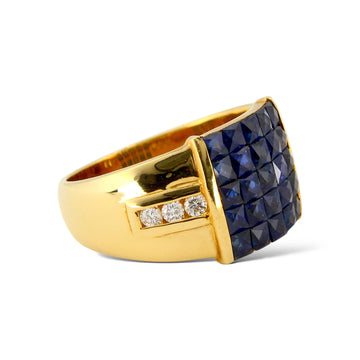 Sapphire 3 CT and Natural Diamonds 0.18 CT Cocktail Ring 18K Yellow Gold