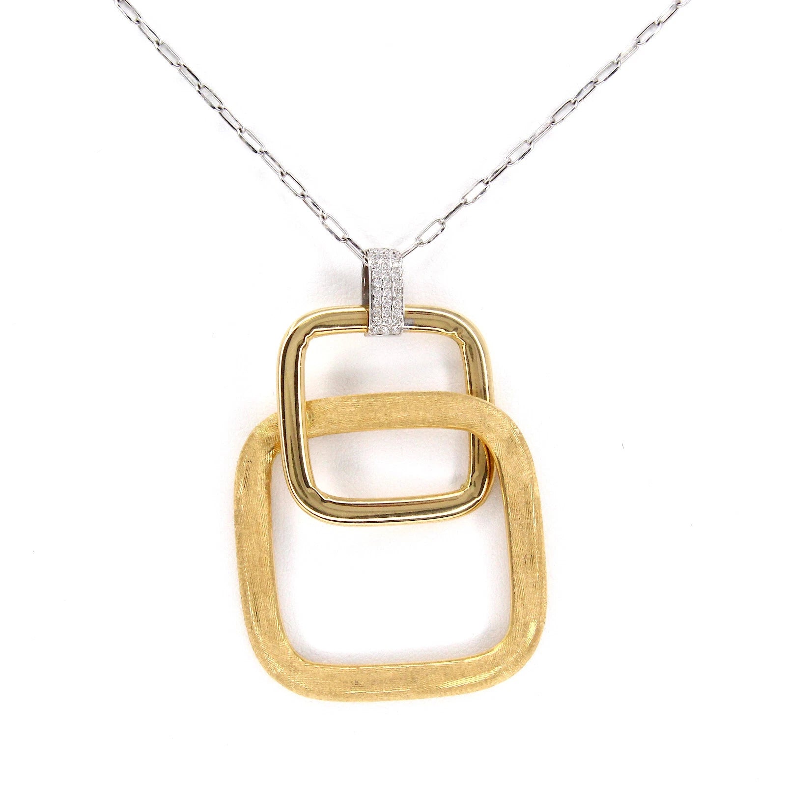 Geometric Link Pendant Necklace Diamond Bail 18K Yellow and White Gold 