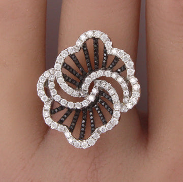 Black and White Diamond Swirl Ring 18K White Gold Size 6 1/2