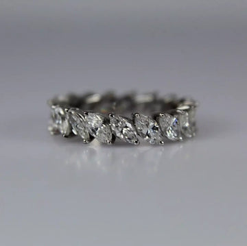 18k White Gold Marquise Natural Diamond Eternity Band Ring 3.71 ctw Size 5.75