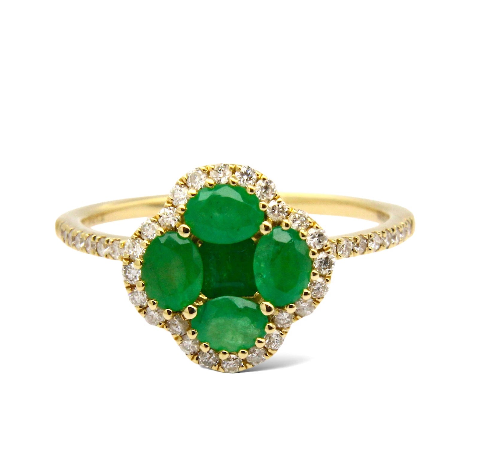 0.80 CT Emerald and 0.24 CT Natural Diamond Clover Ring 14K Yellow Gold Size 6 