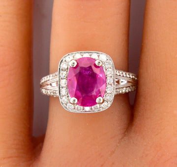 2.41 ct Burma No Heat Natural Pink Sapphir 18K White Gold Diamond Ring Size 6.5