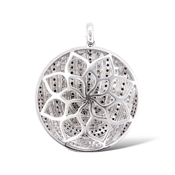 Black & White Natural Diamonds Round Circle Pendant 2.65 CT 18K White Gold