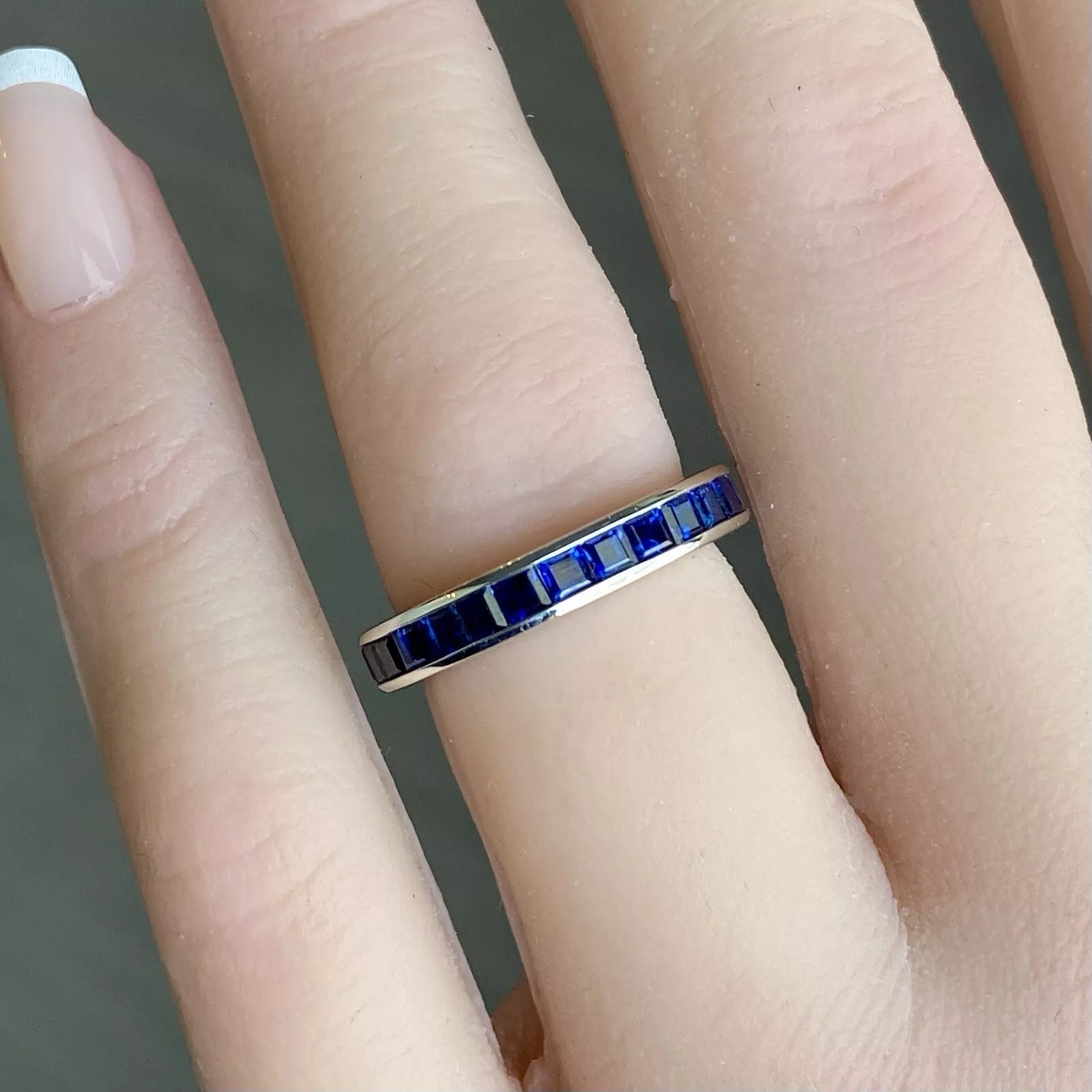 Tiffany & Co Blue Sapphire Platinum 950 Eternity Band Vintage with Box Size 6 