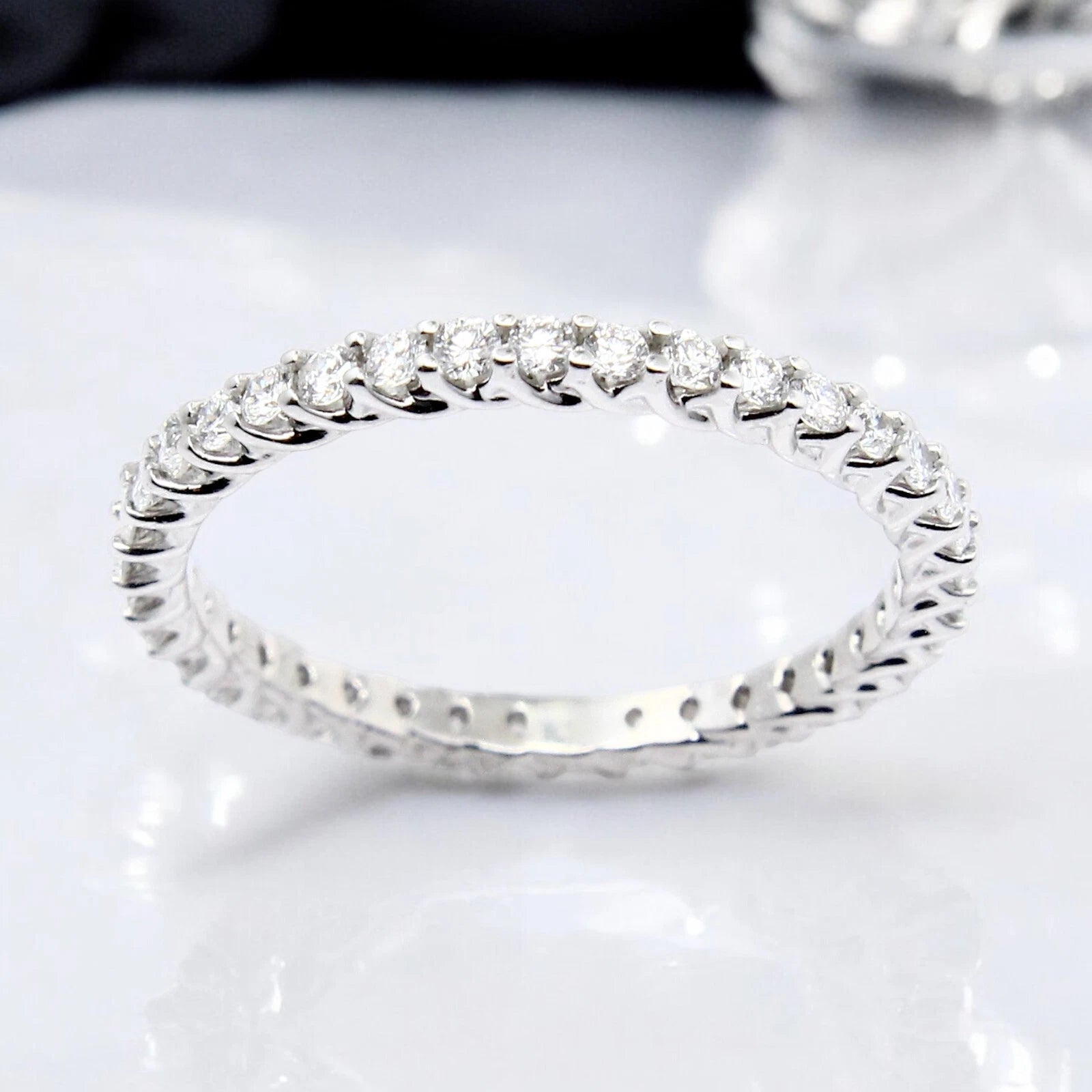 Eternity Band 14K White Gold Natural Round Brilliant Diamond 0.58 ct Ring Size 6 