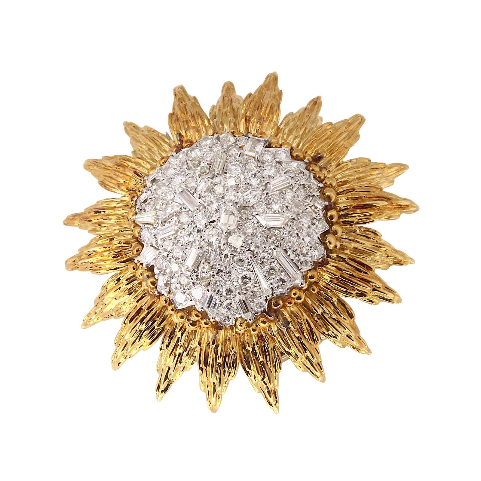 DAVID WEBB 6-8CT Diamond Sun 18K Yellow Gold Platinum Vintage Pin 