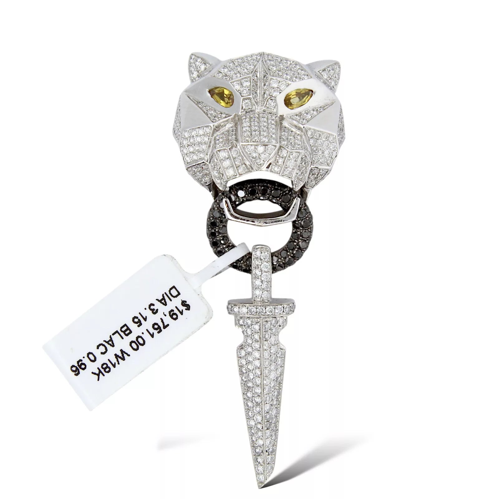 Panthere 4.11 CT Natural Diamond Black Diamond Pendant 18K White Gold 