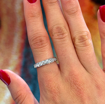 Anniversary Band Channel Set 1.10 CT Diamond Round Cut 18K White Gold Ring