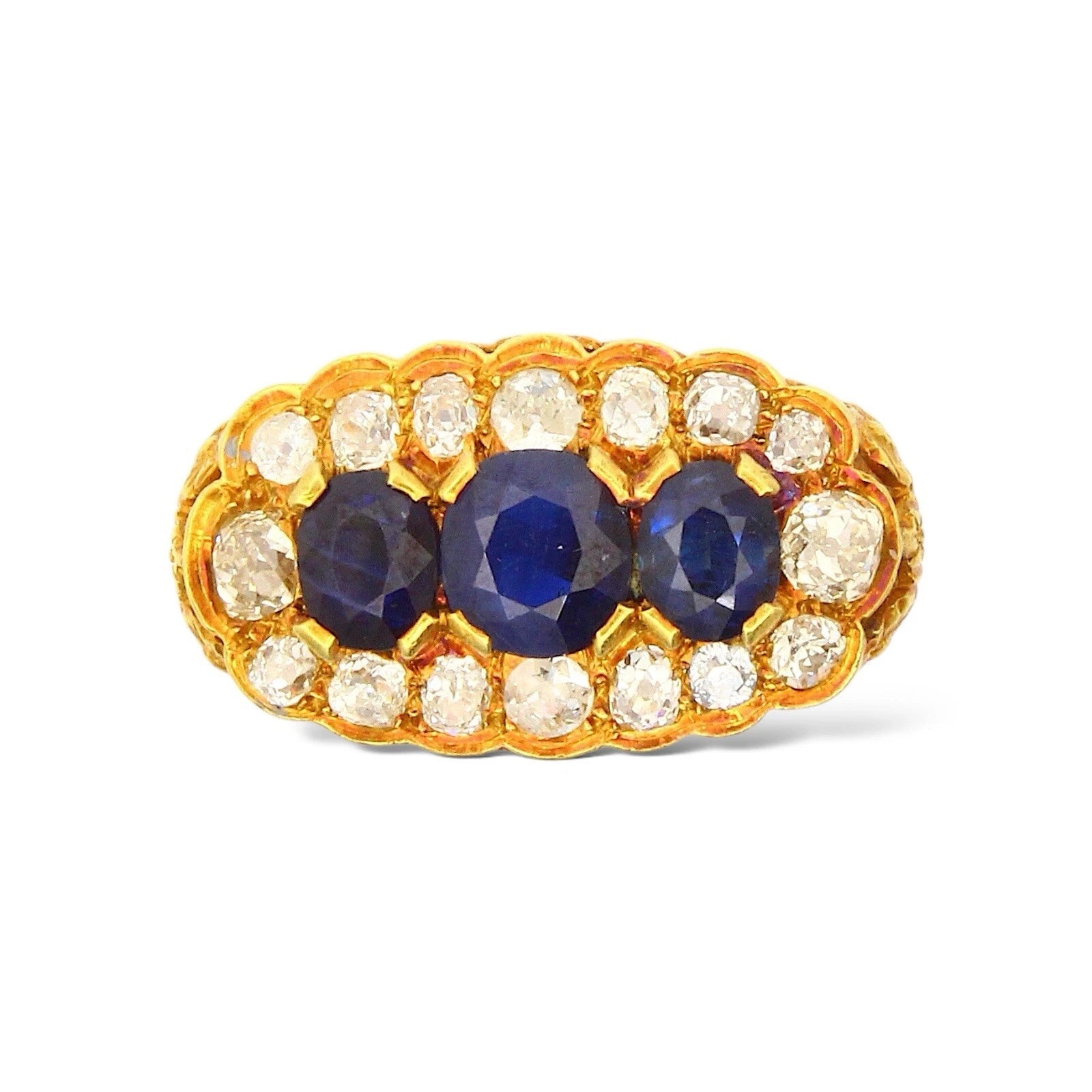 Antique Sapphire GIA CERTIFIED 18K Yellow Gold Ring Natural Old Mine Diamonds 