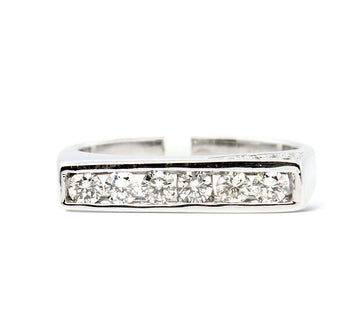 18K White Gold Estate 6 Stone Natural Diamond Anniversary Ring Stacking Size 9