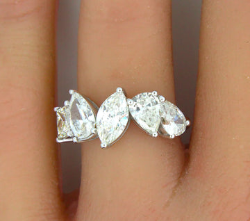 Anniversary Radiant Pear Marquise Diamond Band 5 Stone 18K White Gold 2.90 CT