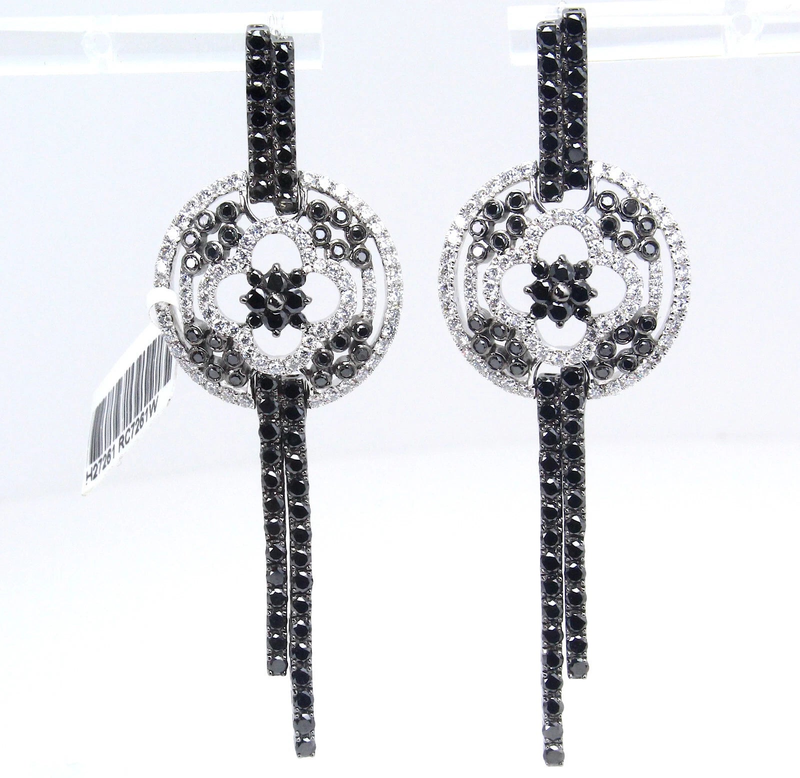 18k White Gold Black Diamond And White Diamond Natural Earrings 5.41ctw 