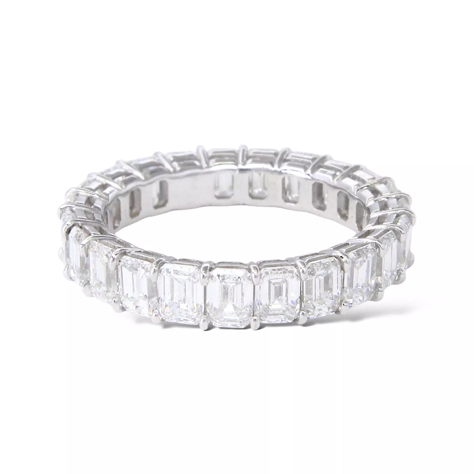 Diamond Emerald Cut Eternity Band 4.20 ct Classic Wedding Ring 18K White Gold 