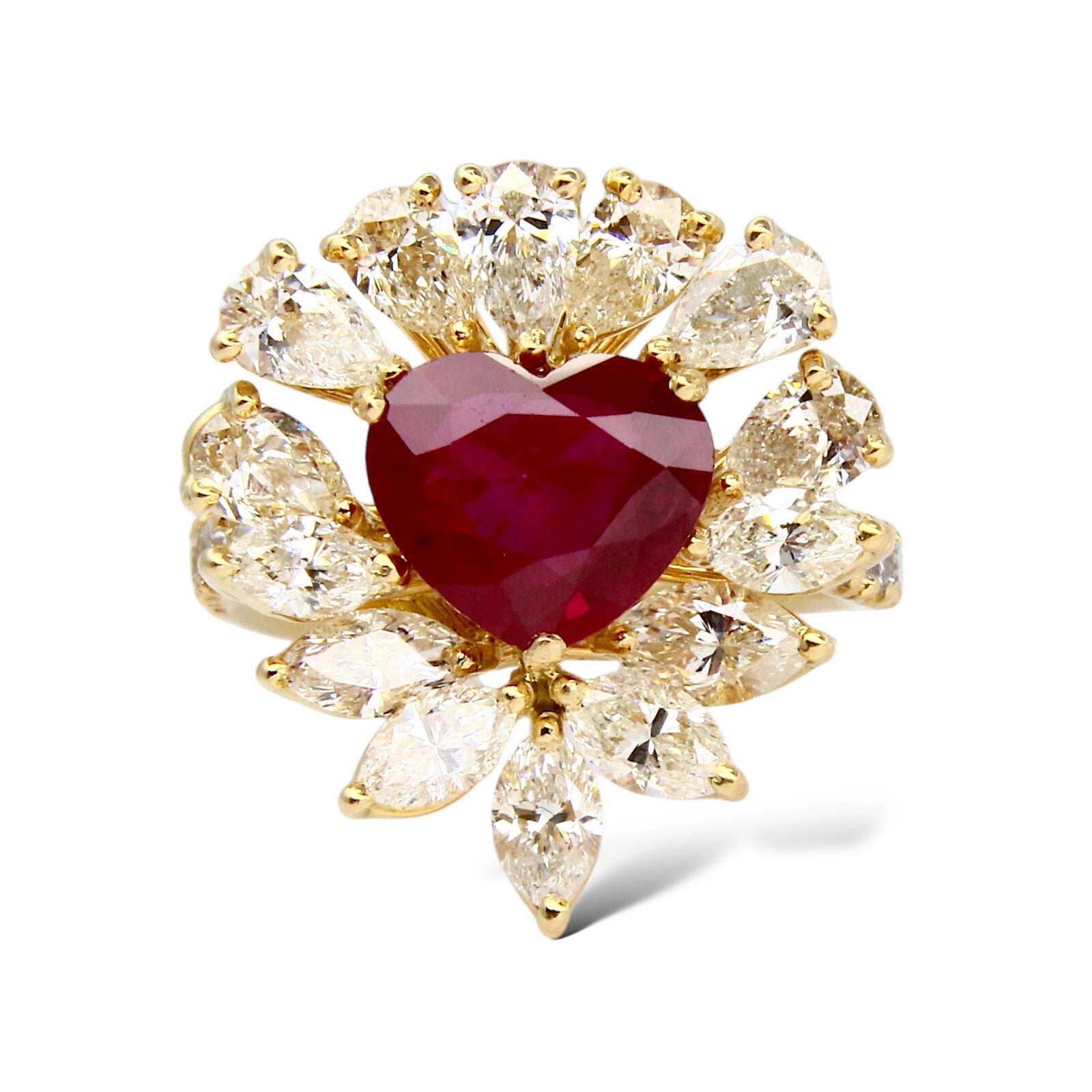 Burma Heart Ruby and Diamond Ring GIA Certified 2.80 CT Ruby 18K Yellow Gold 