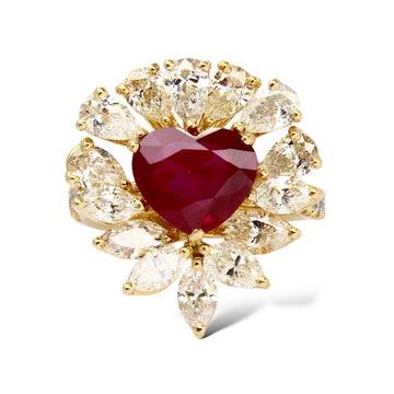 Burma Heart Ruby and Diamond Ring GIA Certified 2.80 CT Ruby 18K Yellow Gold 