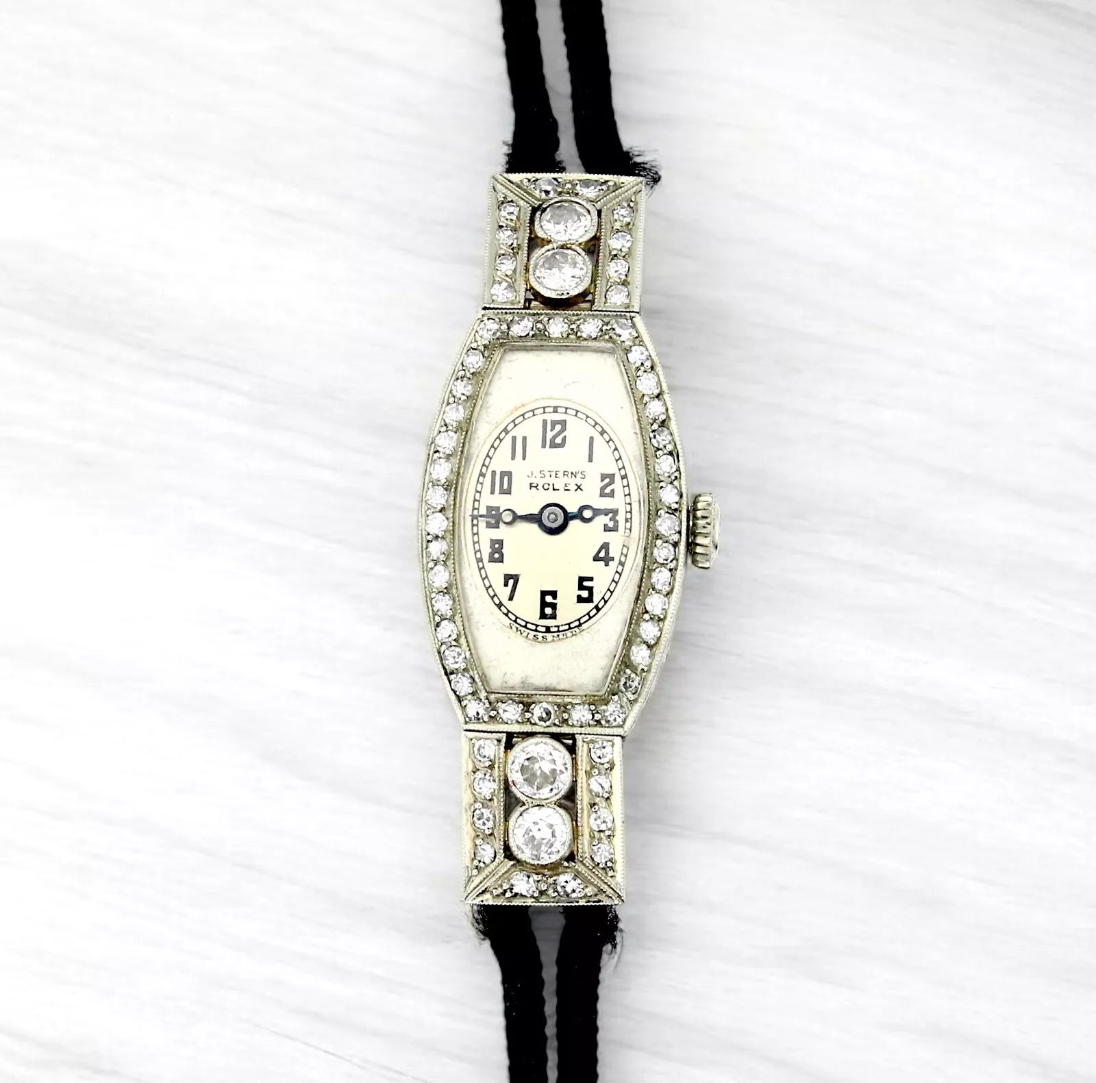 Rolex J.Stern 18K White Gold Diamond Lady Watch Prima Movement Antique Art Deco 