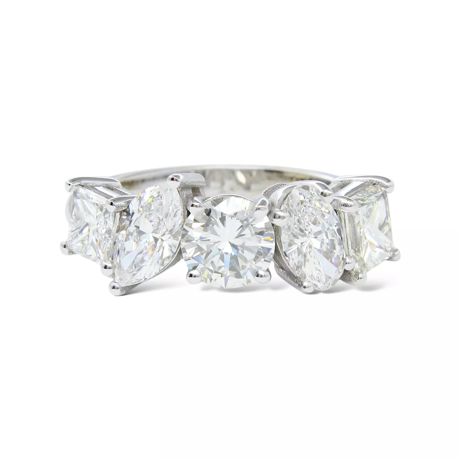 Princess Marquise Oval Round Diamond Band 5 Stone Ring 18K White Gold 2.90 CT 