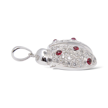 The Lady Bug Pendant With Ruby 0.72 CT Natural Diamond 18K White Gold Charm