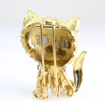 Tiffany & Co 18k Yellow Gold Diamond Cat Coral Cat's Eye Chrysoberyl Brooch