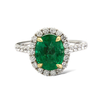 2.24 CT Emerald 18K White Gold 0.75 CT Natural Diamond Ring Size 6 1/2