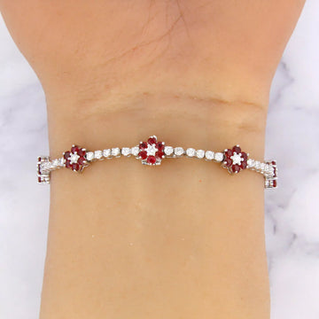 18K White Gold Estate Natural Ruby 2.94ct And Natural Diamonds 1.14ct Bracelet