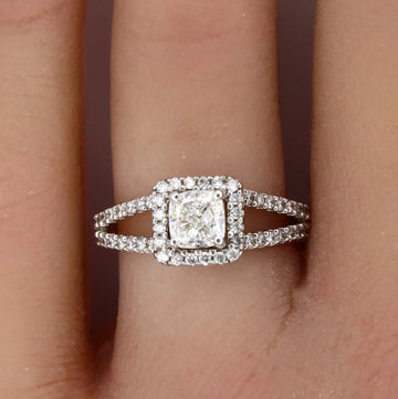 1.30 CTW Cushion Cut Natural Diamond Engagement 14K White Gold Halo Ring