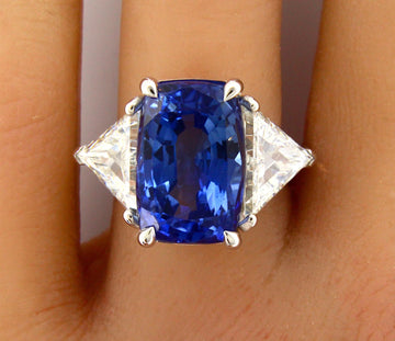 15.80 CT Ceylon No Heat Blue Sapphire and Diamond Ring 18K White Gold AGL