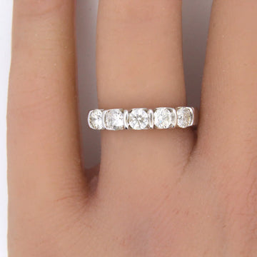 Anniversary 5 Stone Band 0.70 CT Natural Diamond Round Cut 14K White Gold Ring
