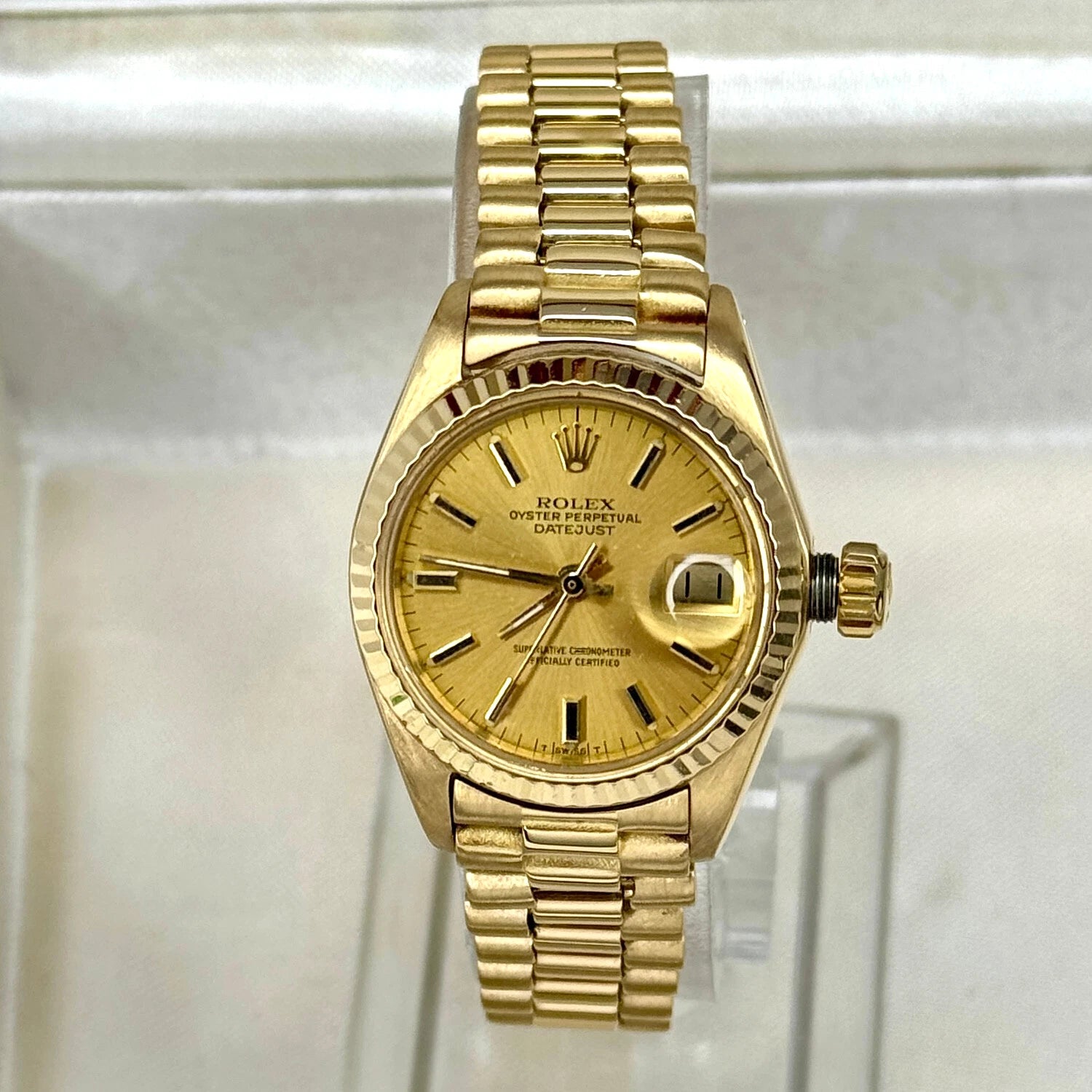 Rolex Lady-Datejust President BOX PAPERS 26mm Gold Fluted Bezel Champagne Dial 